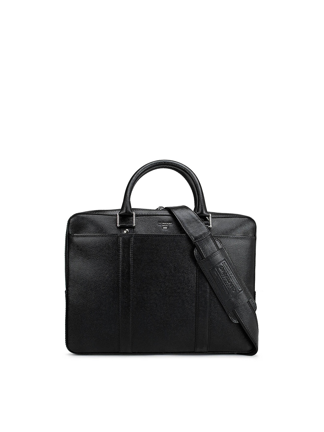 

Da Milano Men Black Textured Leather Laptop Bag