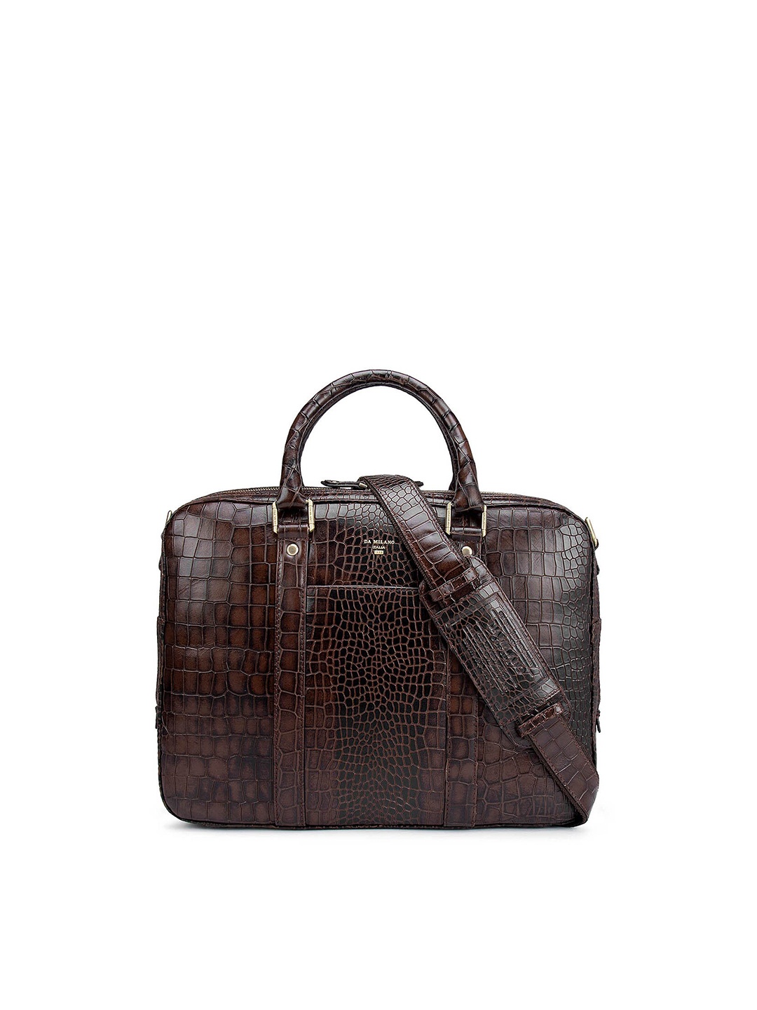

Da Milano Men Brown Textured Leather Laptop Bag