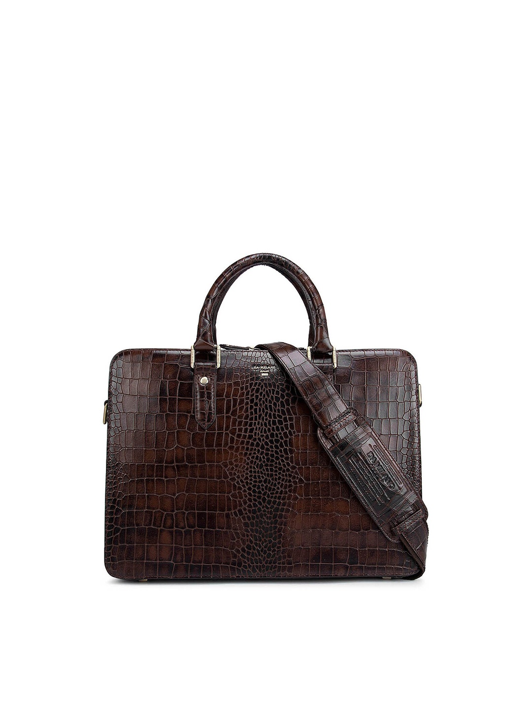 

Da Milano Men Brown Textured Leather Laptop Bag