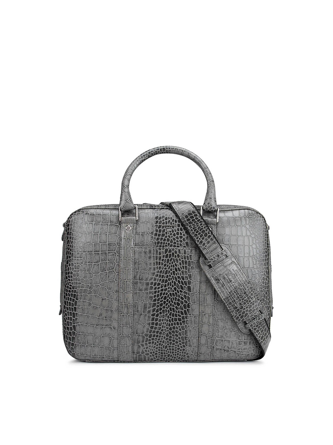 

Da Milano Men Grey Textured Leather Laptop Bag