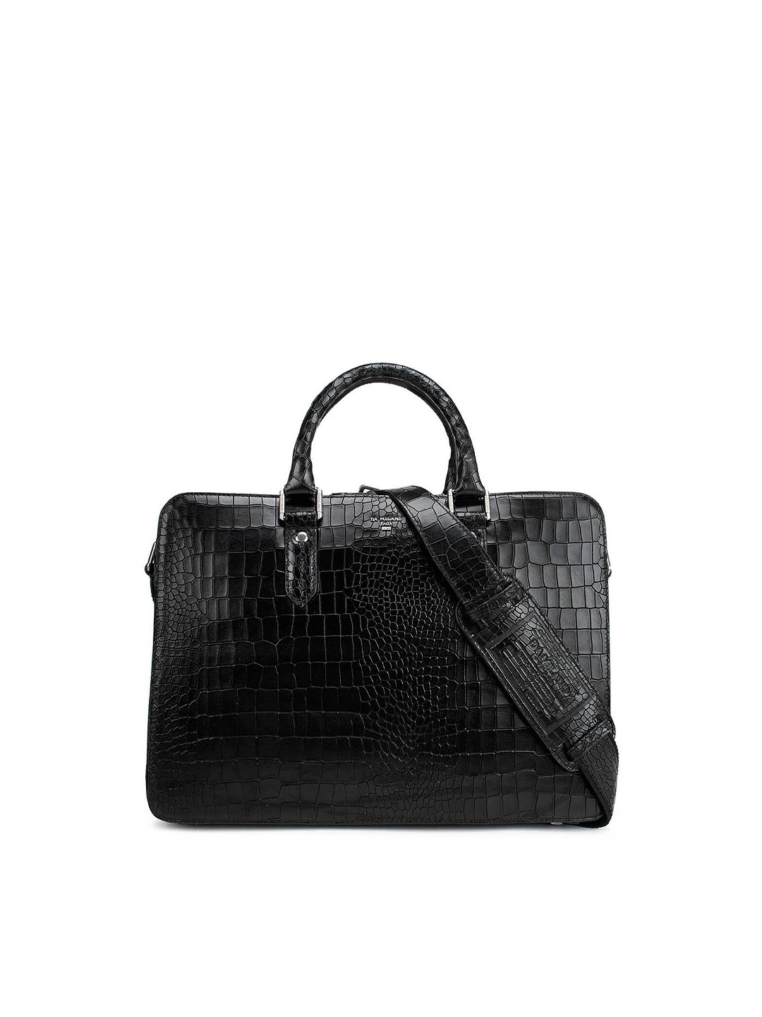 

Da Milano Men Black Textured Leather Laptop Bag