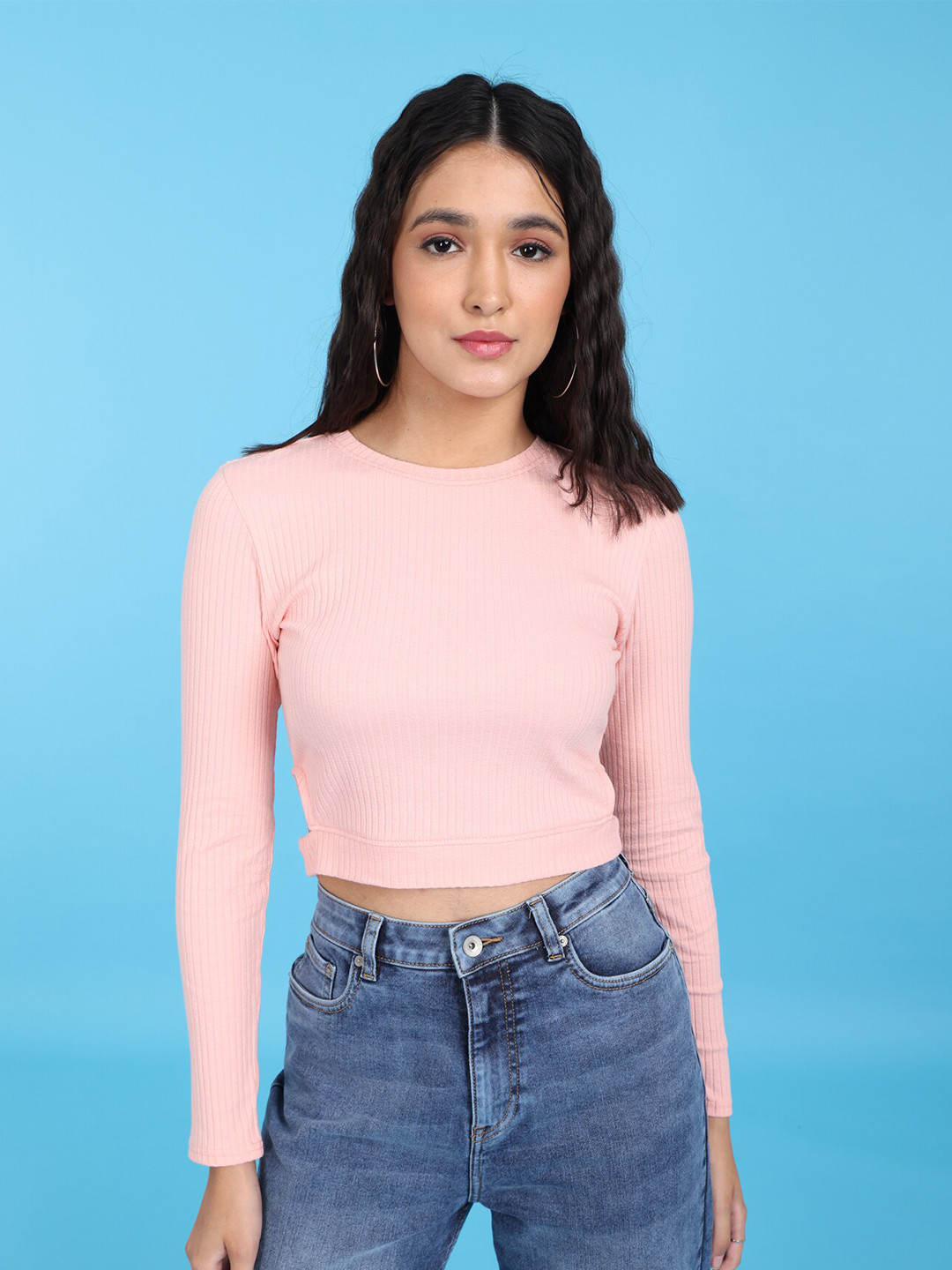 

Flying Machine Women Pink Striped Crop Top