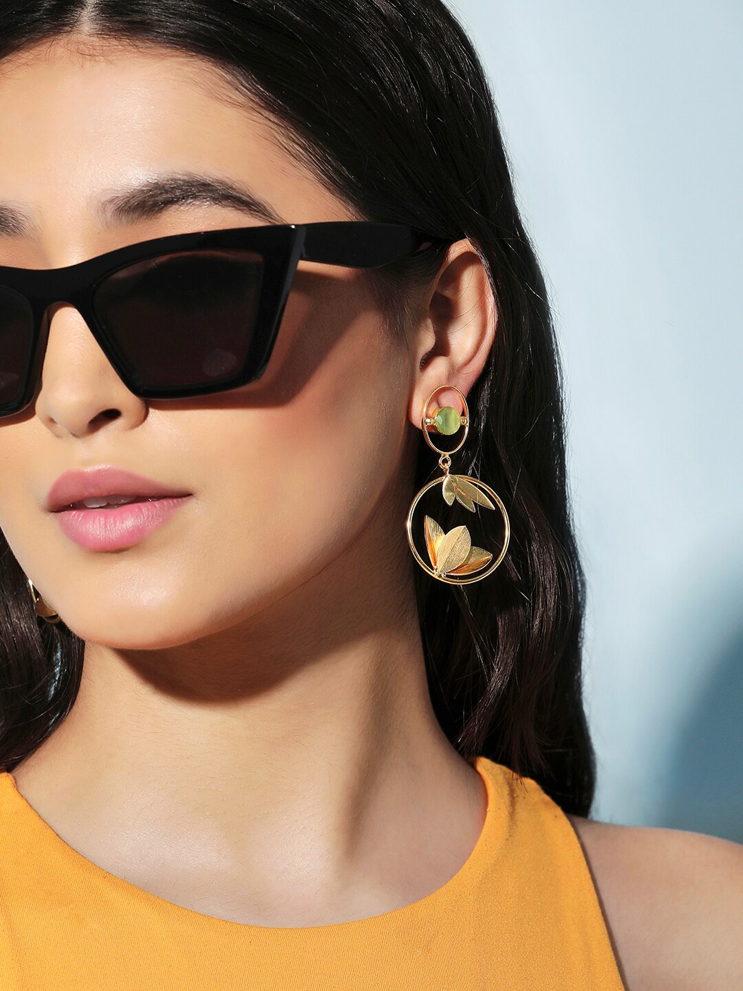 

Rubans Voguish Gold-Toned 24k Gold Plated Contemporary Drop Earrings