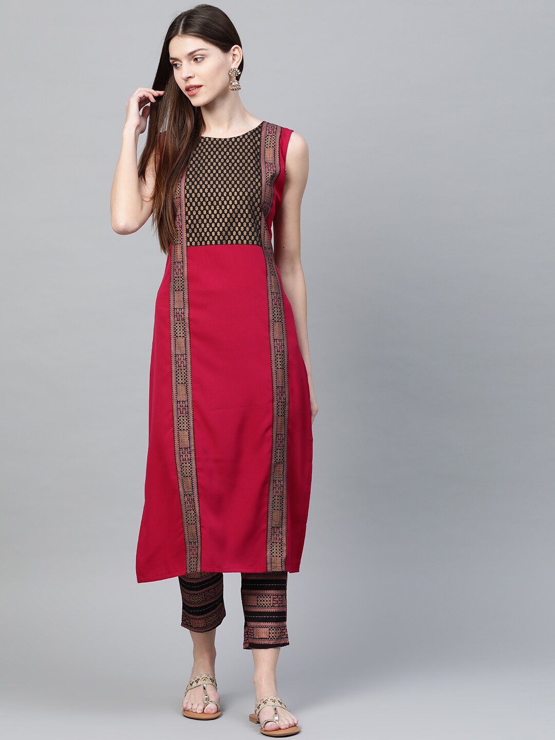 

ZIYAA Women Red Ethnic Motifs Printed Kurta with Trousers