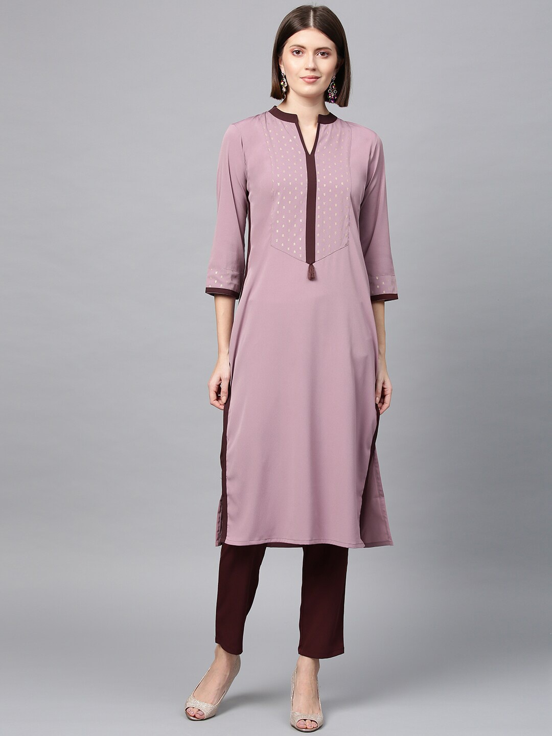 

ZIYAA Women Mauve & Brown Kurta with Trousers