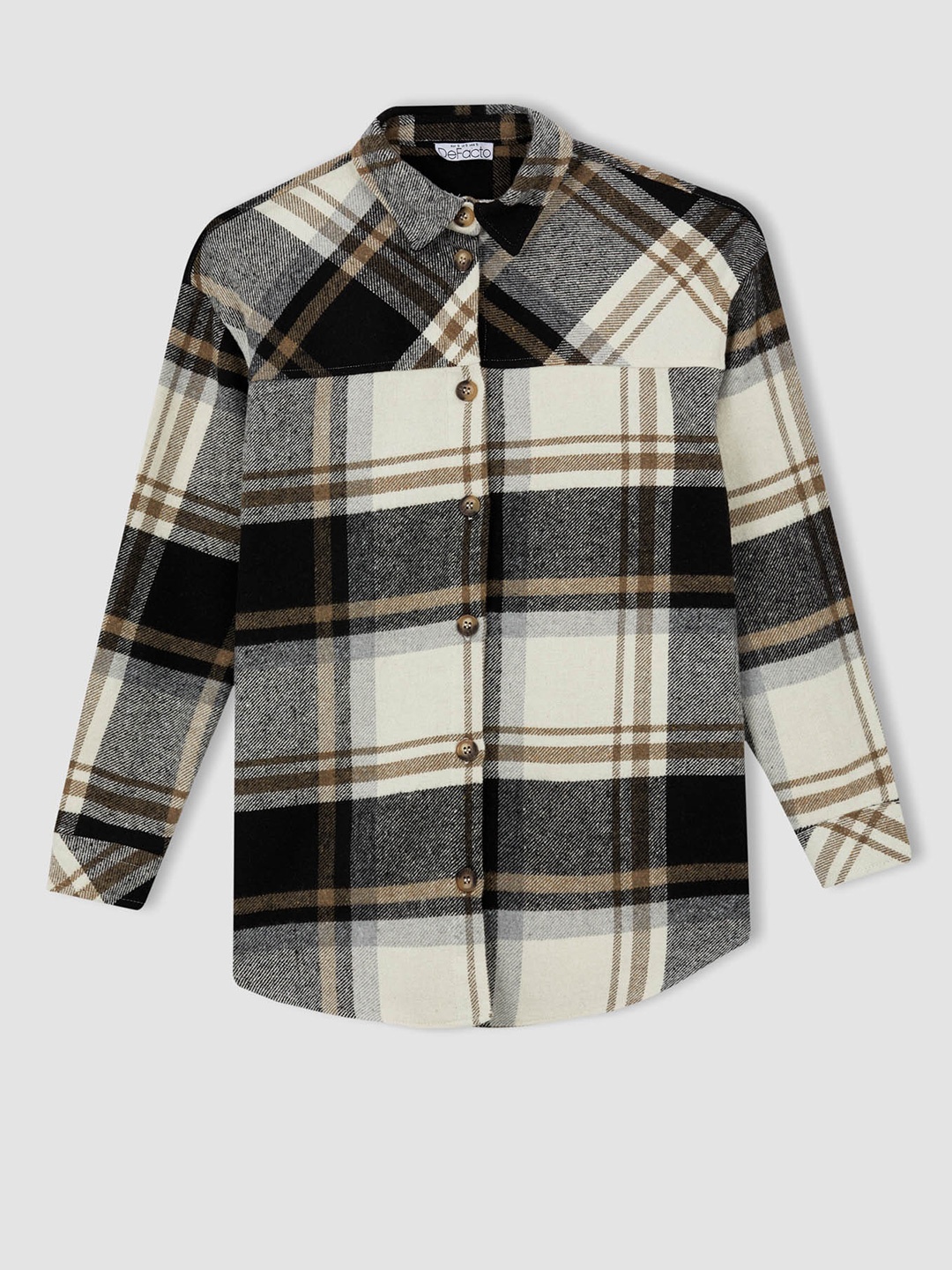 

DeFacto Women Beige & Black Checked Casual Shirt