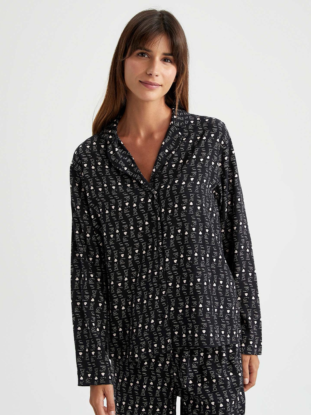 

DeFacto Women Black & White Geometric Printed Shirt Style Top