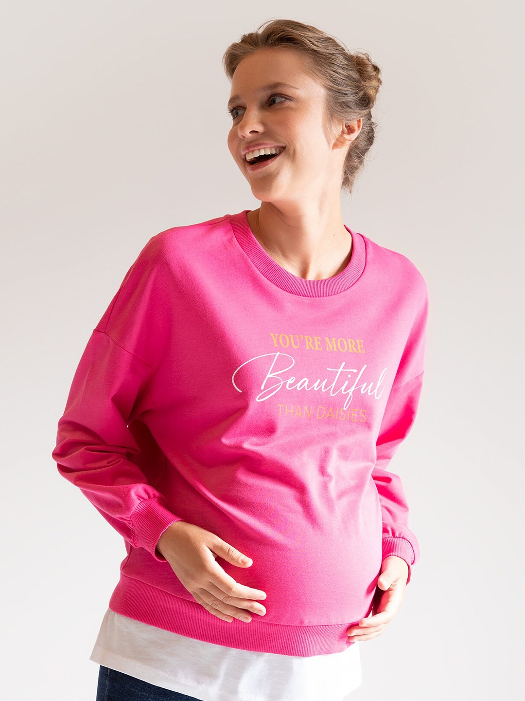 

DeFacto Women Pink Printed Maternity Sweatshirt