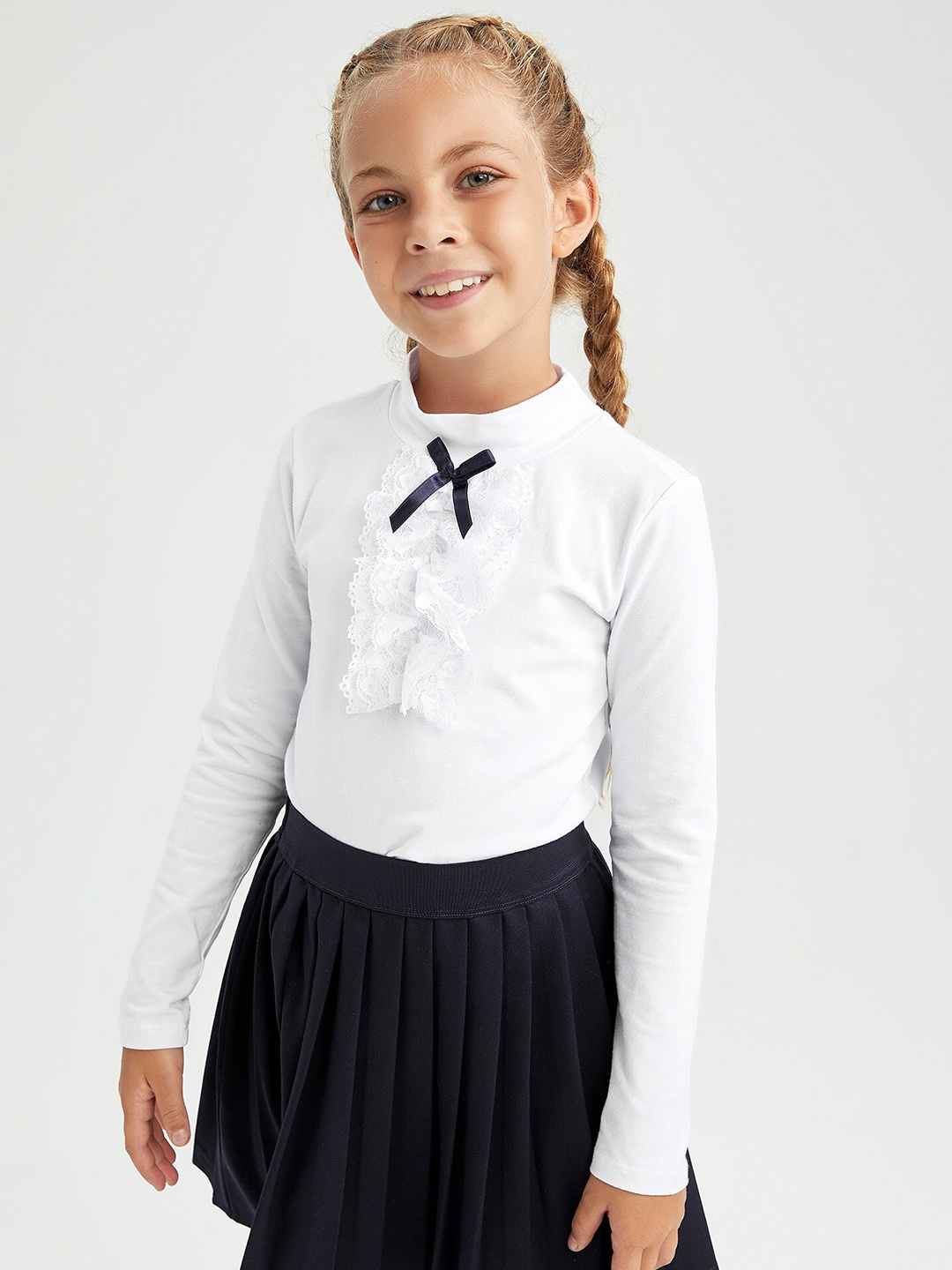 

DeFacto White Solid Mandarin Collar Pure Cotton Top