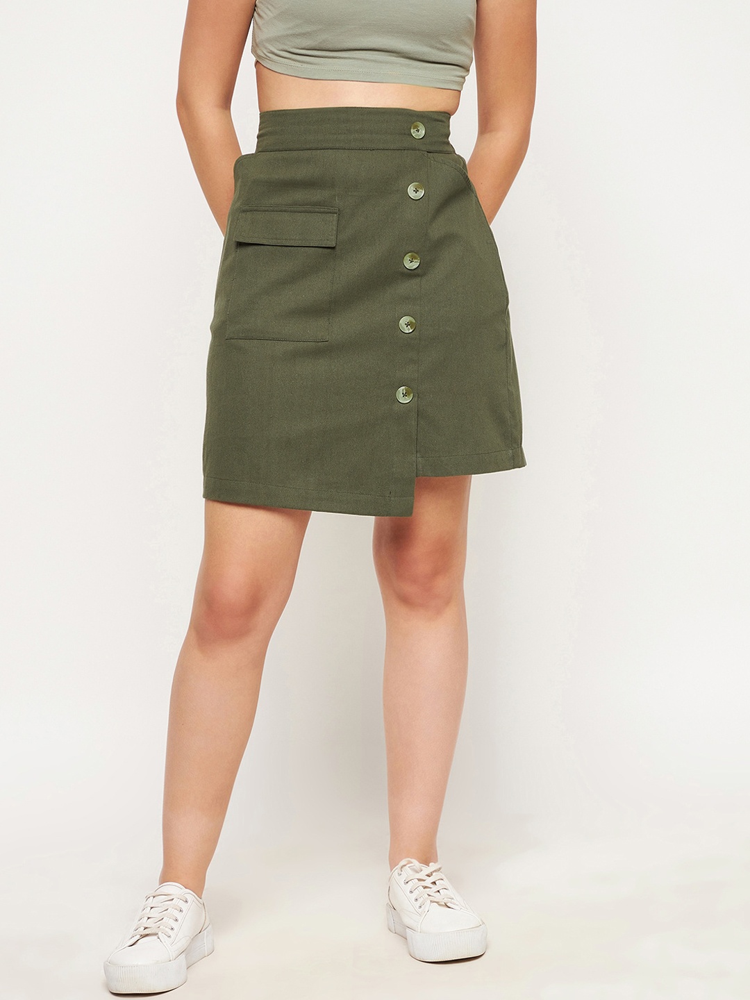 

WineRed Women Olive Solid Cotton Skirt