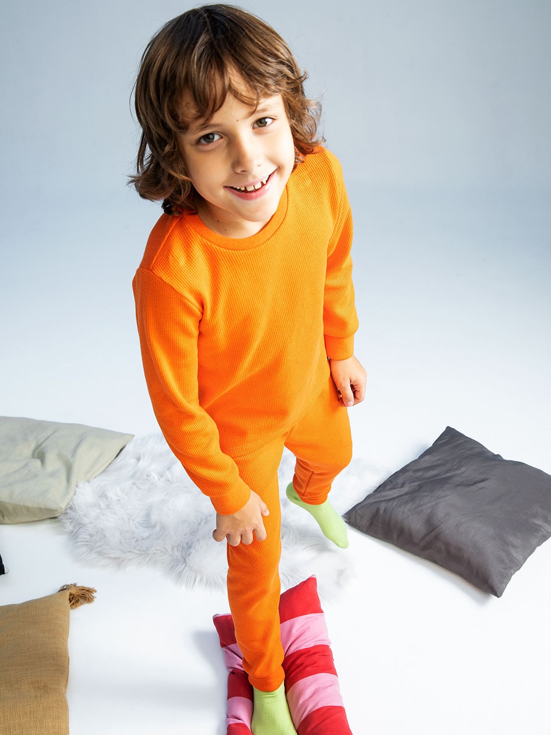 

DeFacto Boys Orange Cotton Solid Round Neck Thermal Set