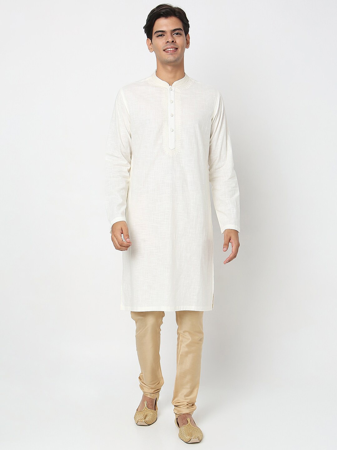 

Ethnicity Men Off White Chikankari Kurta