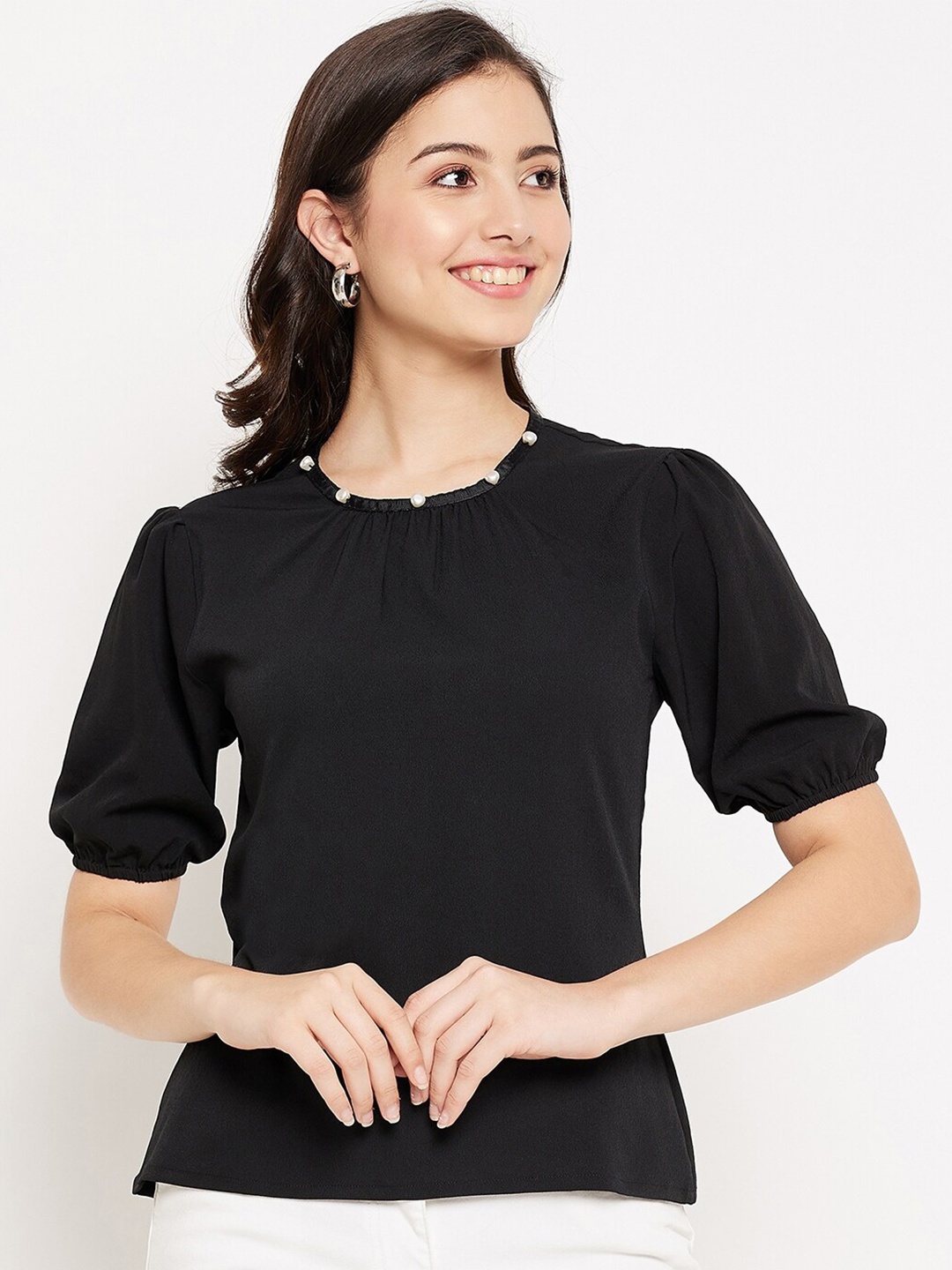 

WineRed Black Embellished Crepe Top