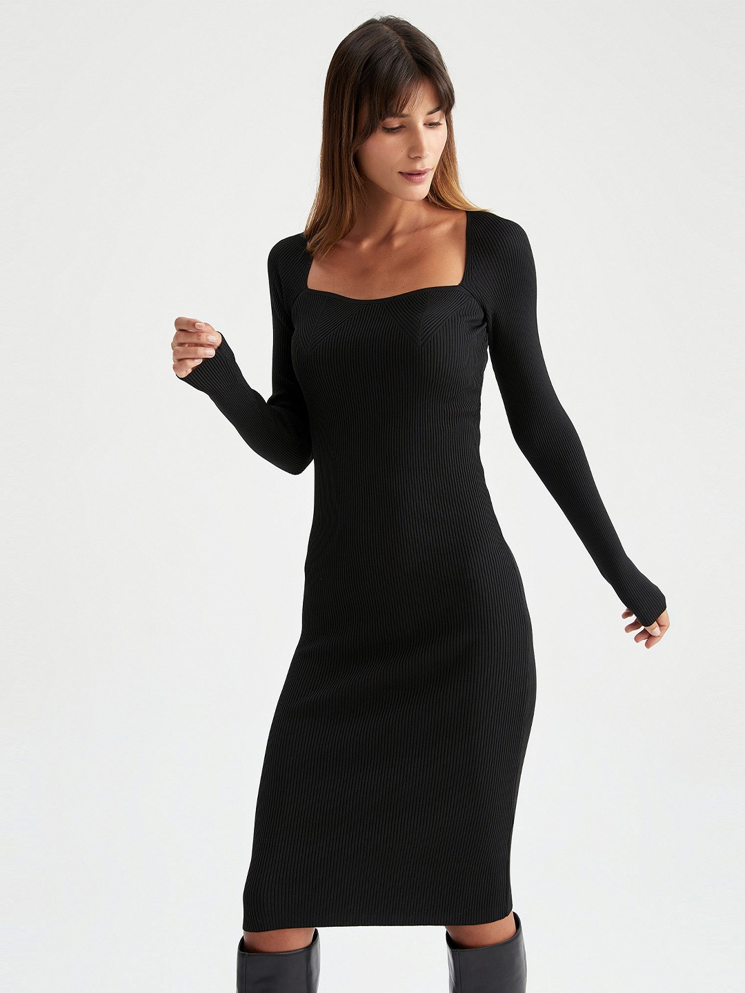 

DeFacto Women Black Bodycon Maxi Dress