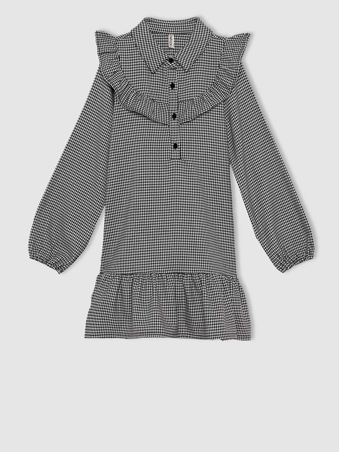 

DeFacto Girls Black & White Checked Shirt Dress
