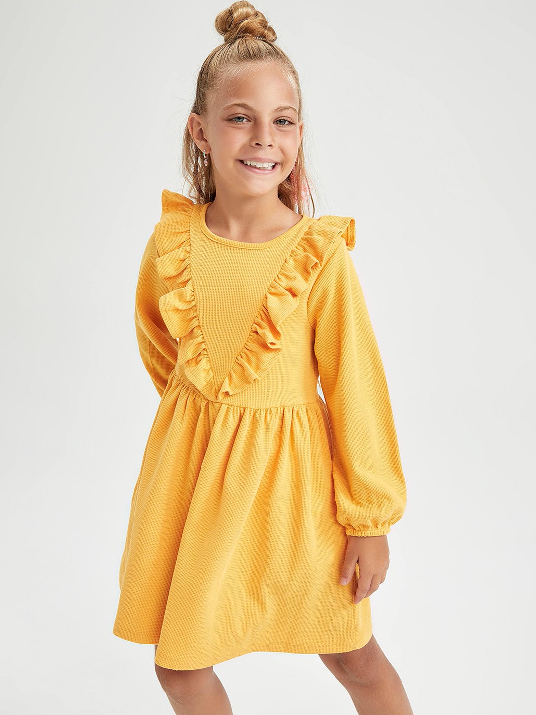 

DeFacto Girls Yellow Solid Fit & Flare Dress
