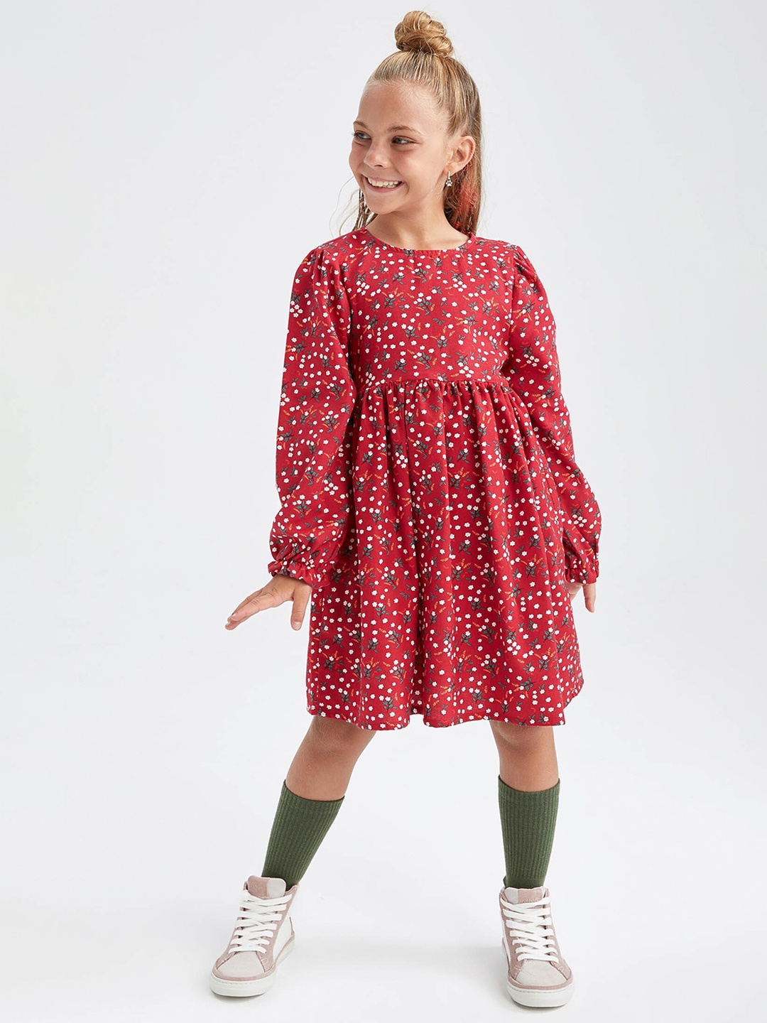 

DeFacto Girl Red Floral Cotton Dress