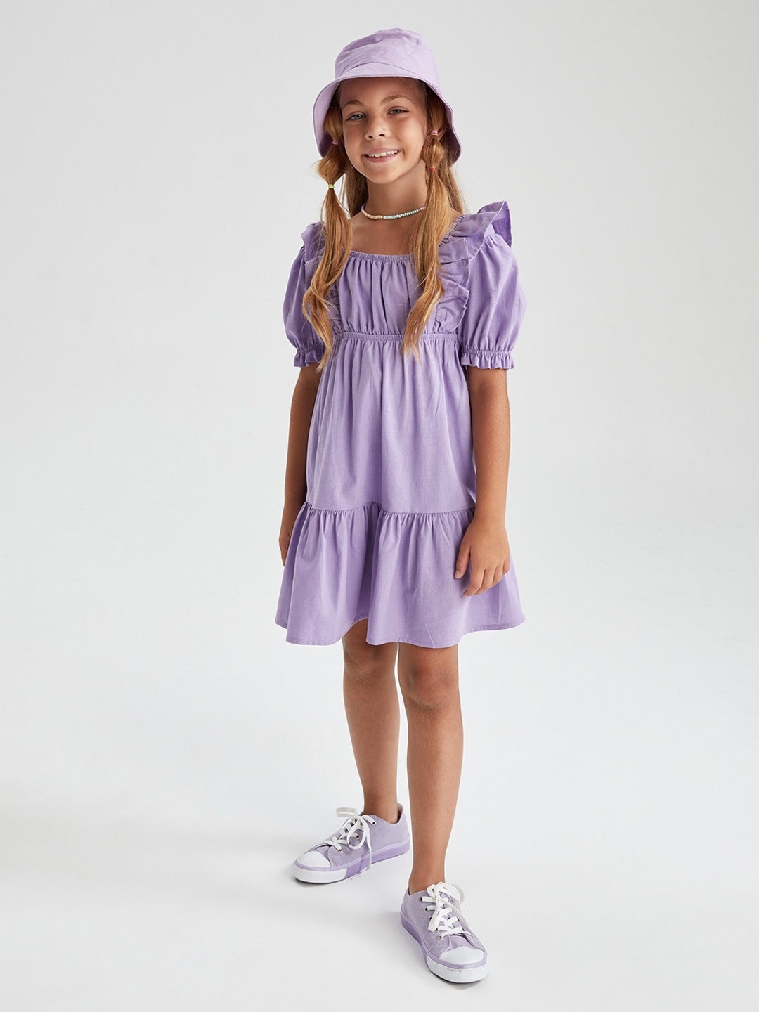 

DeFacto Girls Lavender Pure Cotton Empire Dress