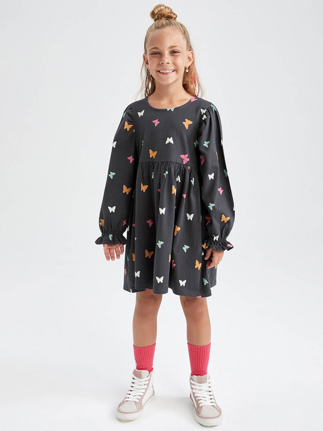

DeFacto Black Printed A-Line Dress