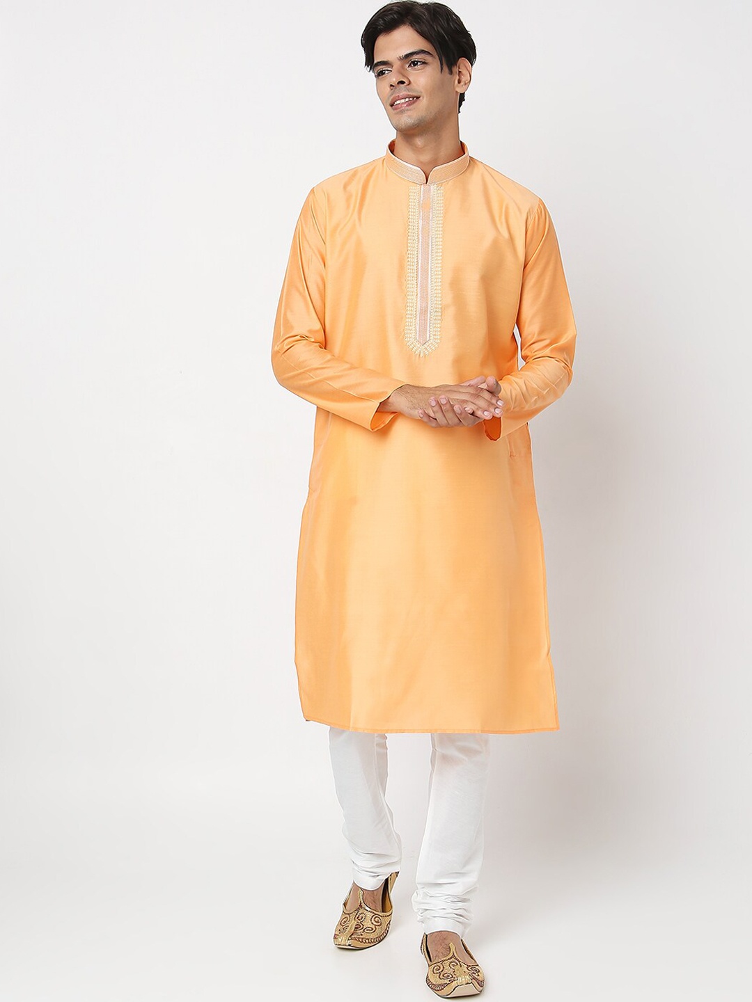 

Ethnicity Men Orange Kurta with Churidar