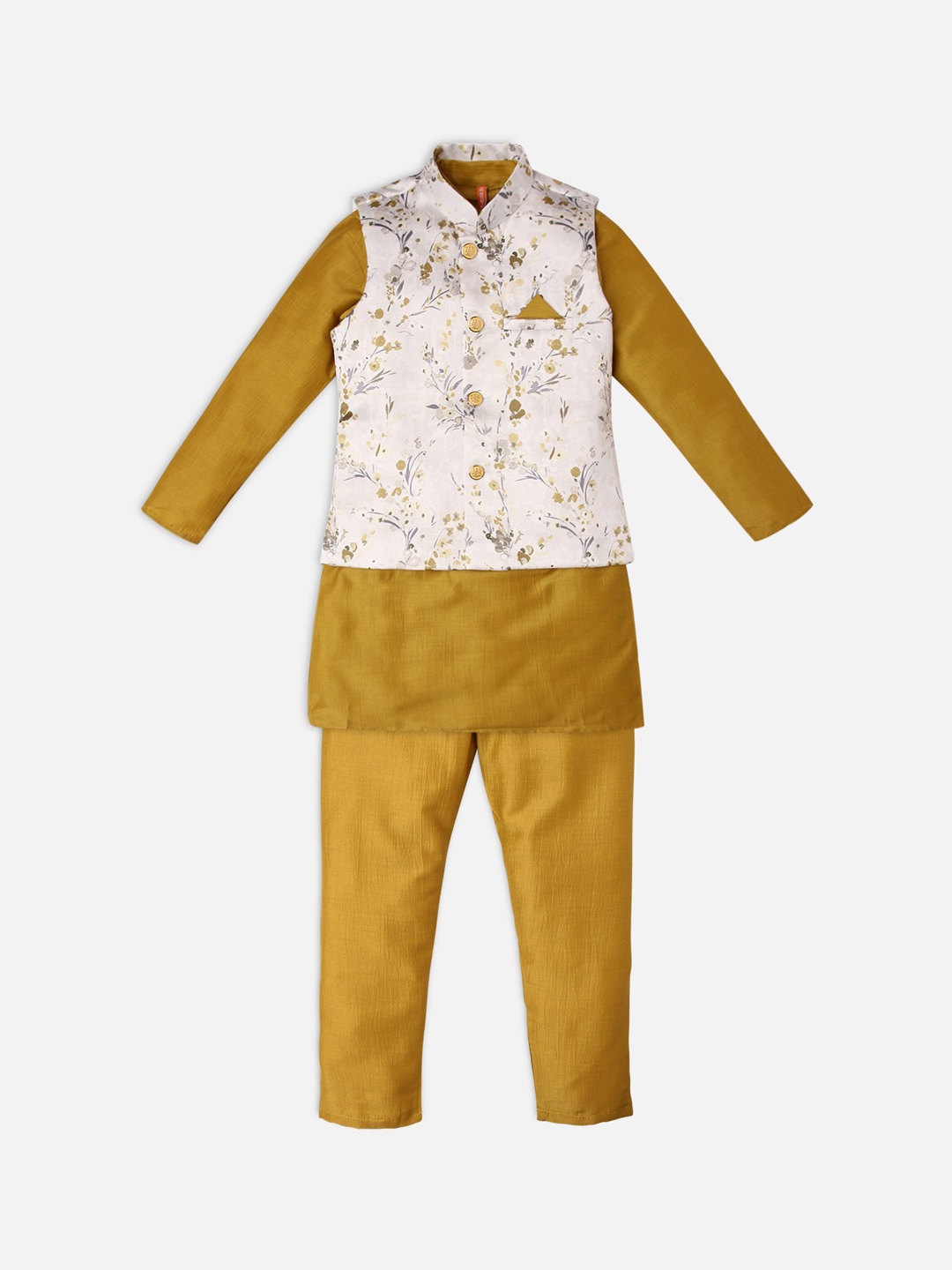 

Ethnicity Boys Mustard Yellow Solid Kurta with Pyjamas with Nehru Jacket