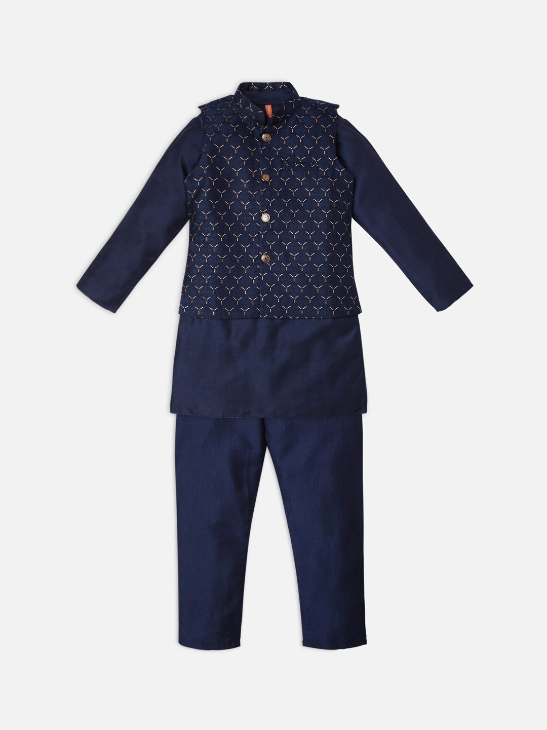 

Ethnicity Boys Navy Blue Kurta With Pyjamas & Nehru Jacket