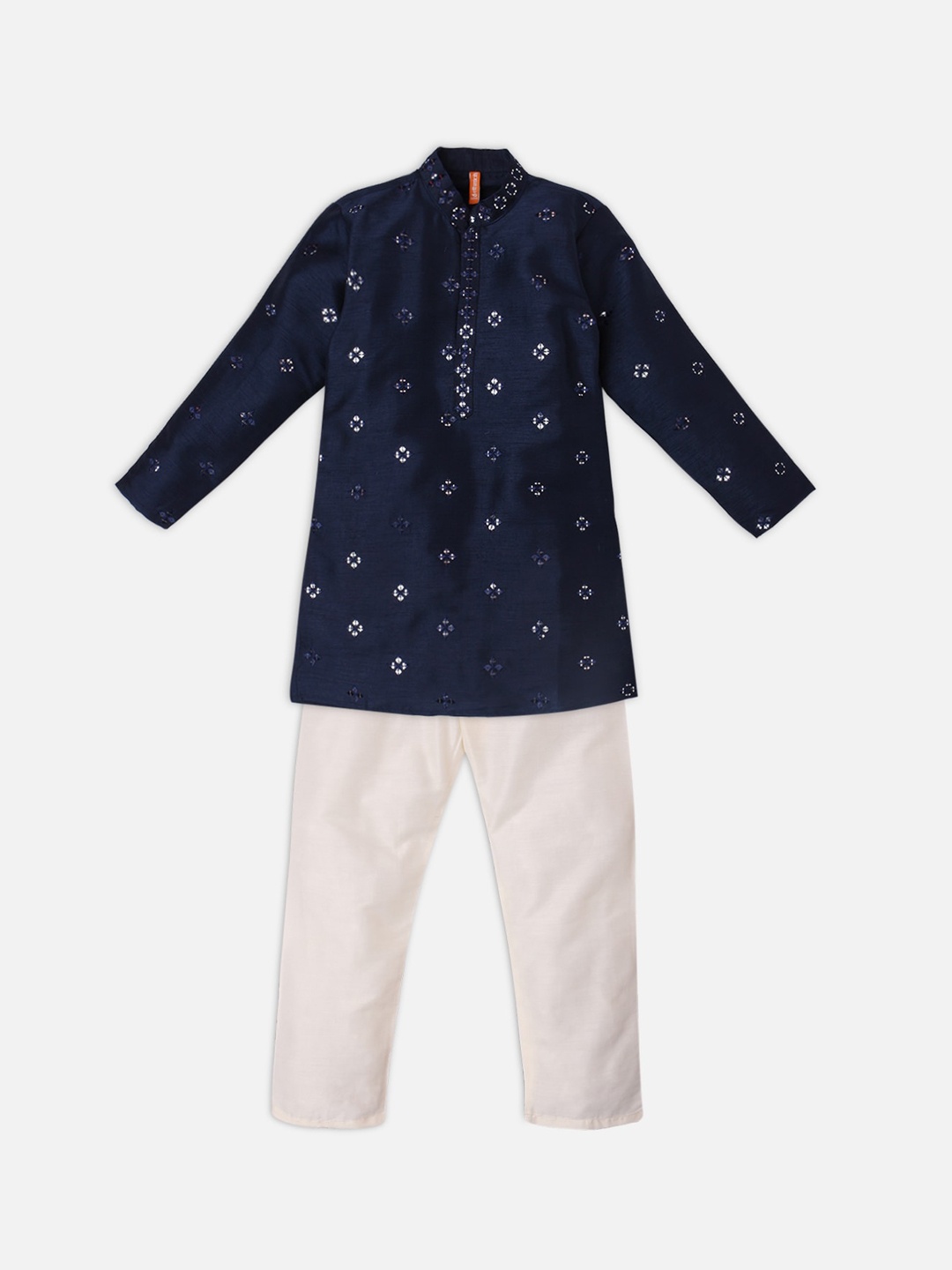 

Ethnicity Boys Navy Blue Bandhani Embroidered Kurti with Pyjamas