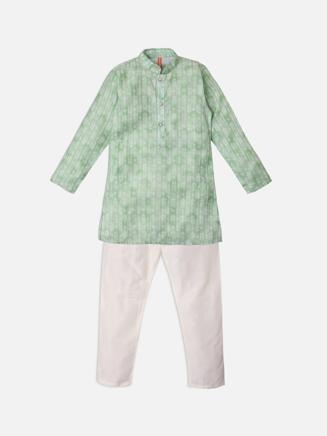 

Ethnicity Boys Green Floral Printed Kurta with Trousers