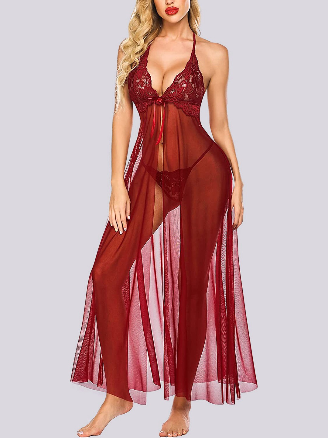 

Herryqeal Maroon Net Baby Doll