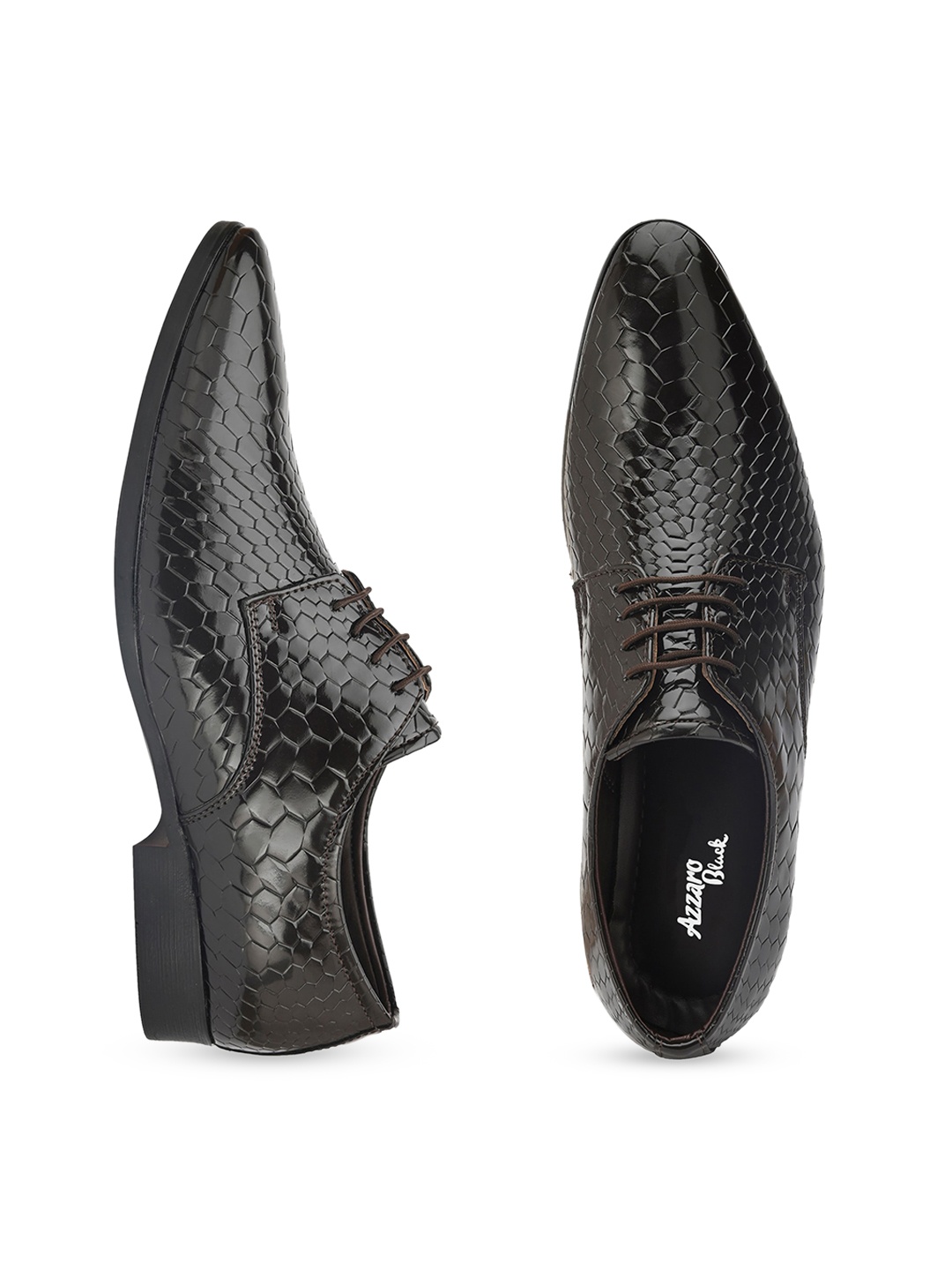 

Azzaro Black Men Brown Textured Derbys