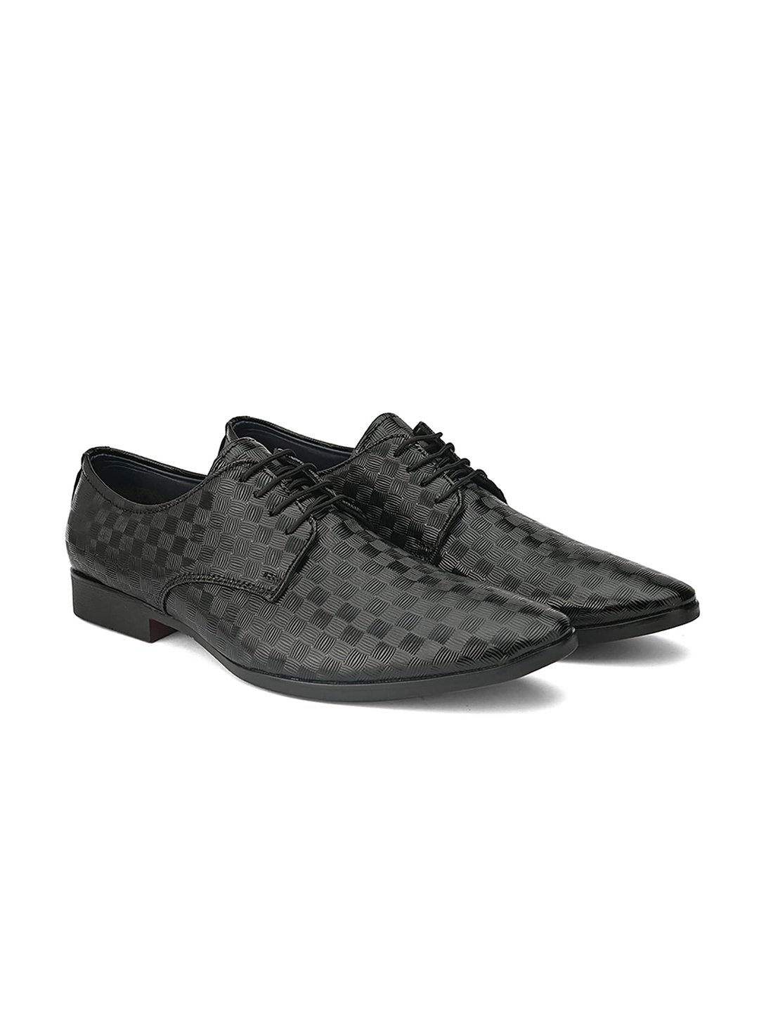 

Azzaro Black Men Black Textured Derbys