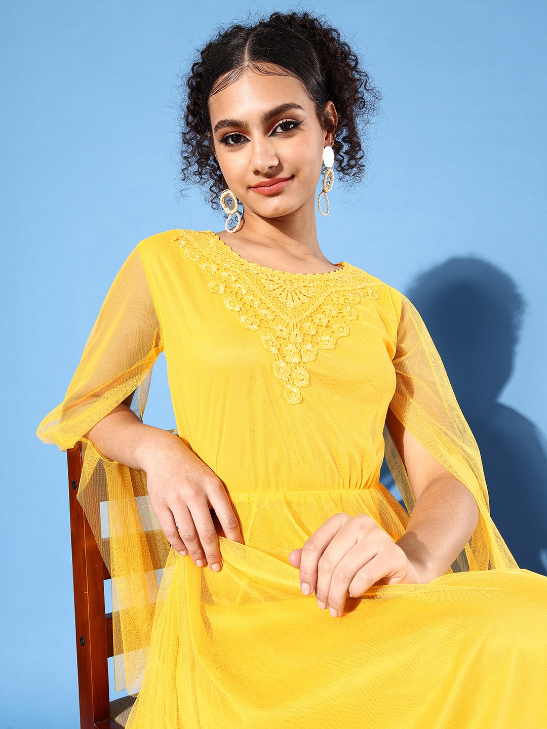 

U&F Yellow Net Maxi Dress