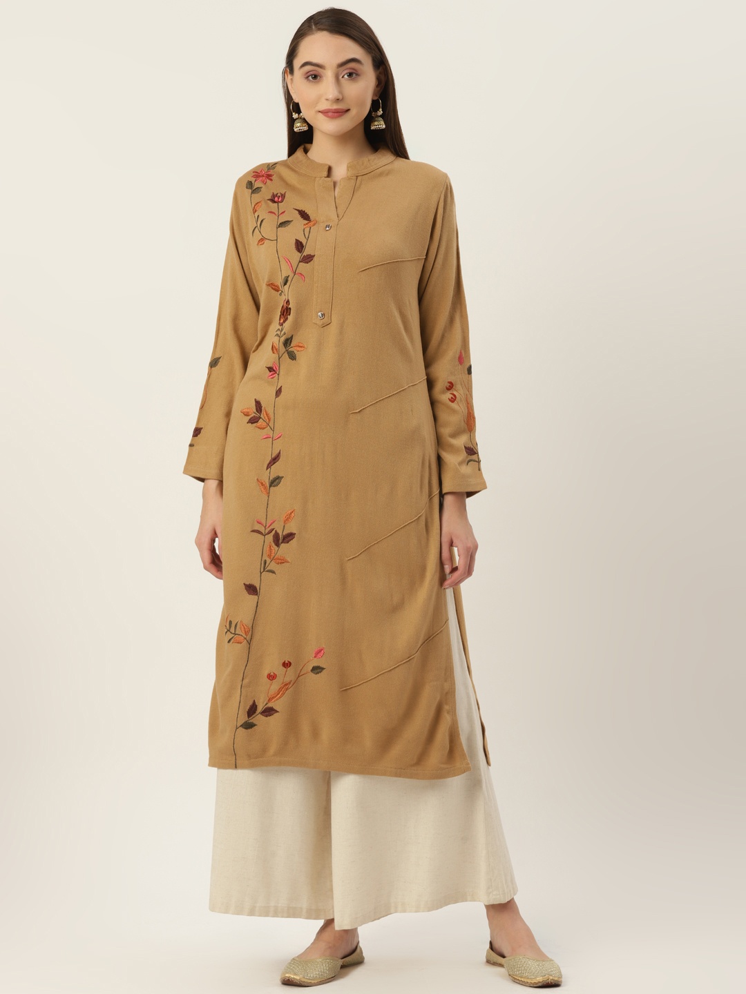 

FABNEST Women Beige Embroidered Kurta