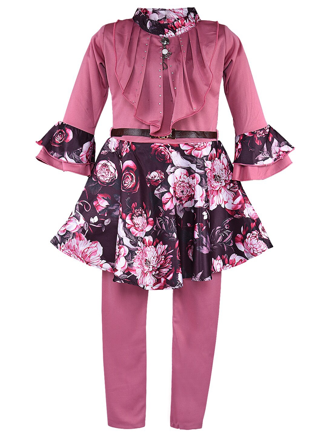 

Wish Karo Girls Burgundy & Off White Printed Top with Trousers
