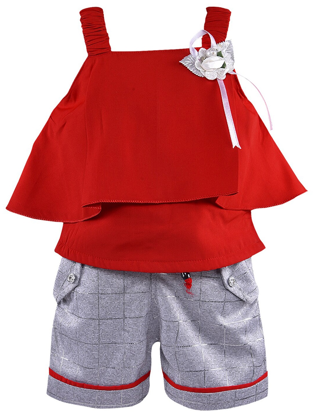 

Wish Karo Girls Red & Grey Top with Shorts Set