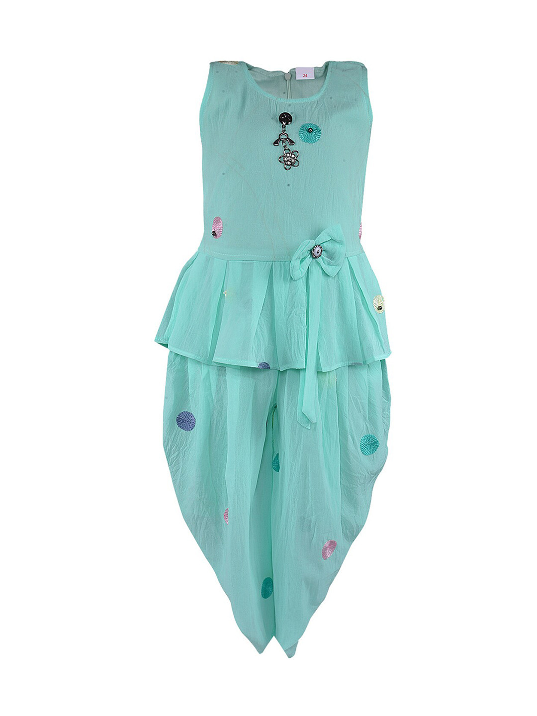 

Wish Karo Girls Blue & Pink Printed Top with Dhoti Pants