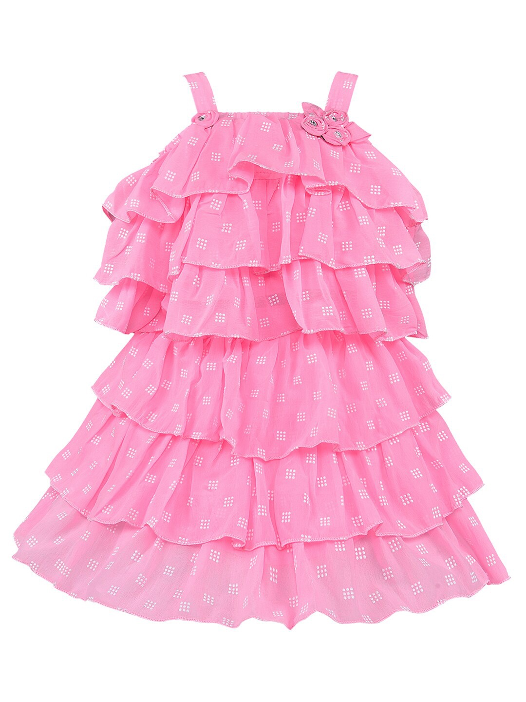 

Wish Karo Girls Pink & White Printed Top with Skirt