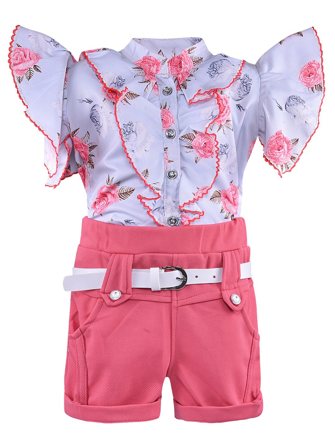 

Wish Karo Girls White & Pink Printed Shirt with Shorts