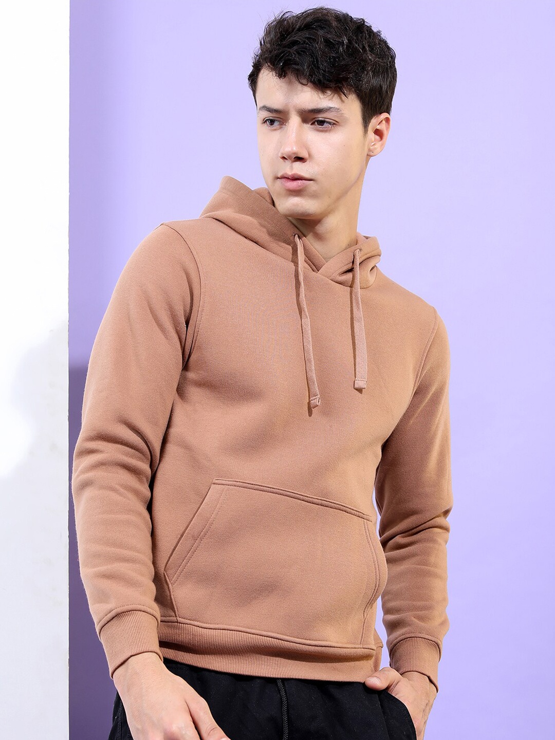 

HIGHLANDER Men Tan Solid Hooded Sweatshirt