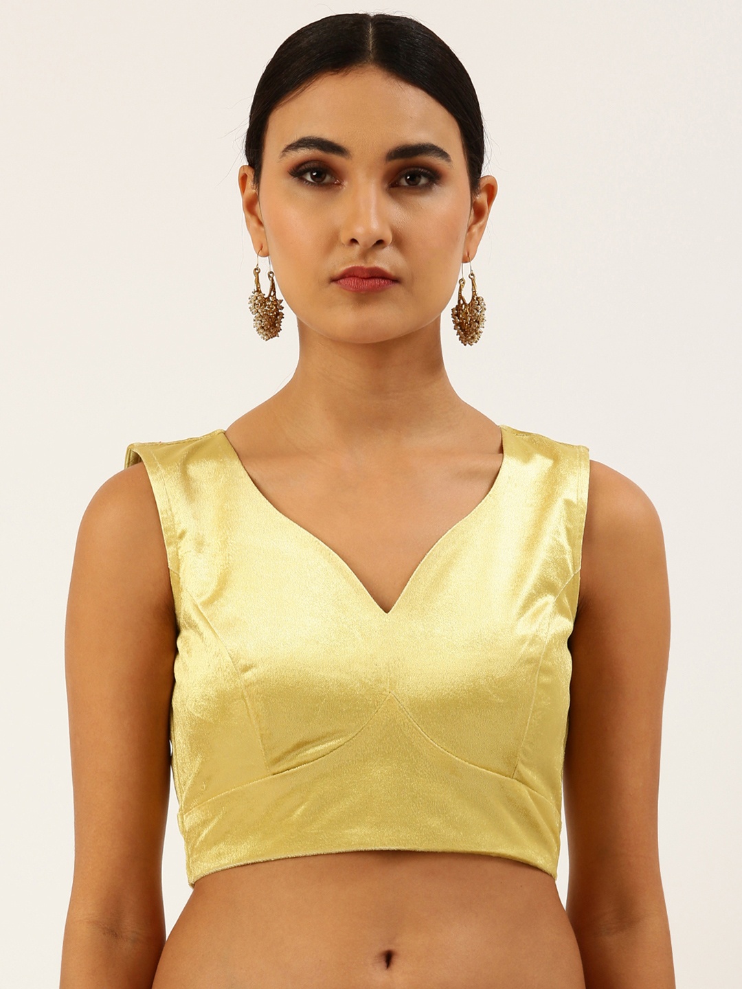 

panchhi Women Yellow Sweetheart Neck Velvet Saree Blouse