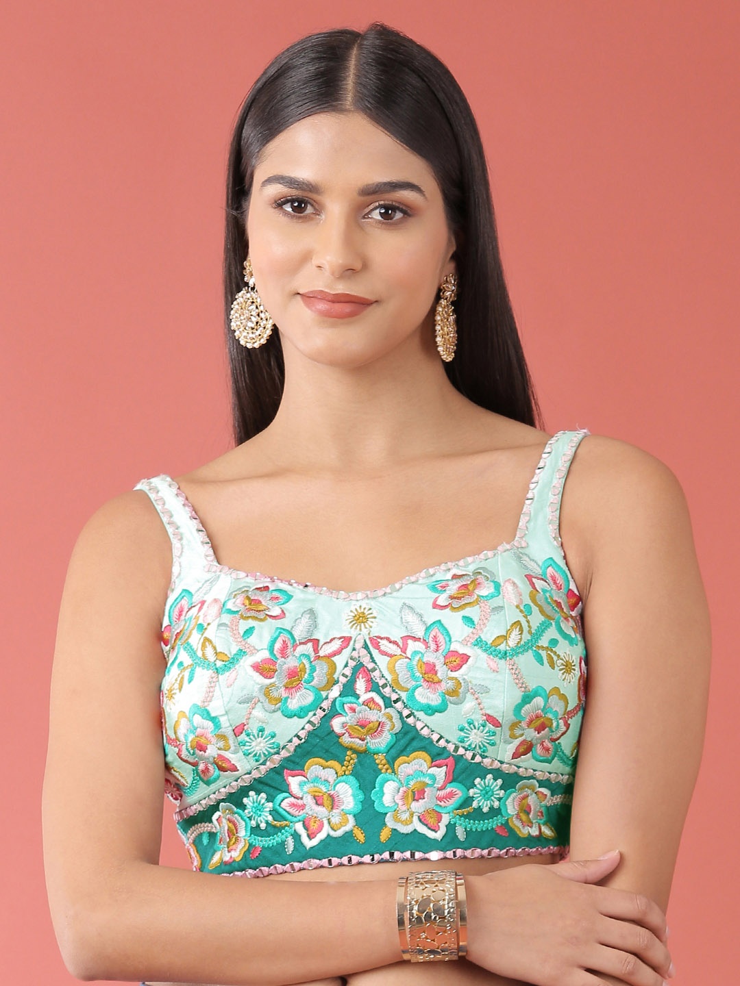 

panchhi Turquoise Blue Embroidered Readymade Blouse
