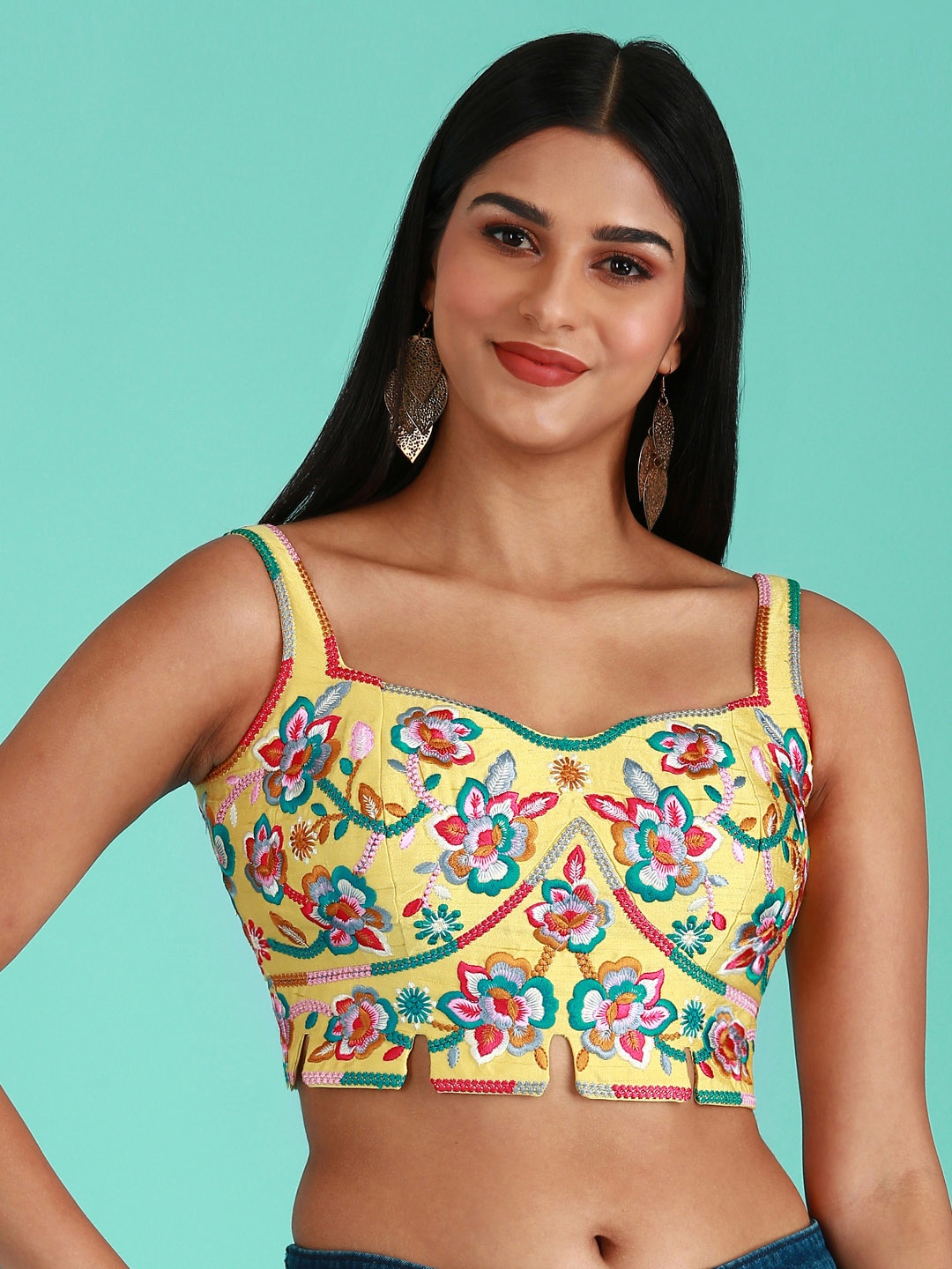

panchhi Yellow Embroidered Readymade Blouse
