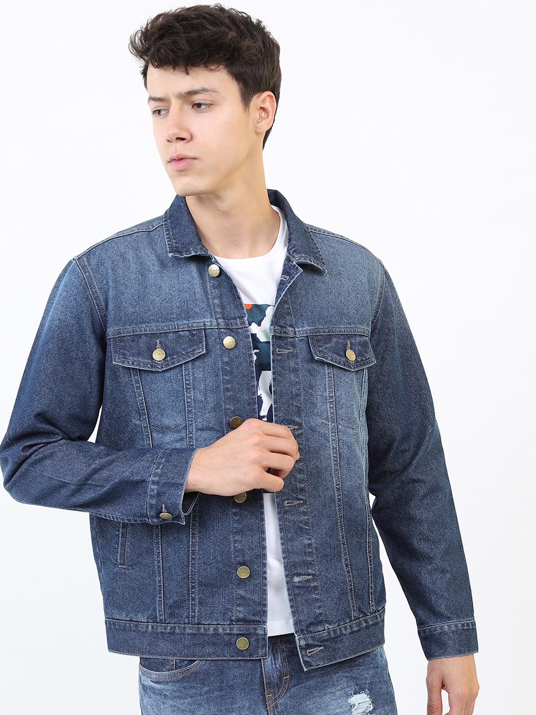 

KETCH Men Navy Blue Washed Denim Jacket