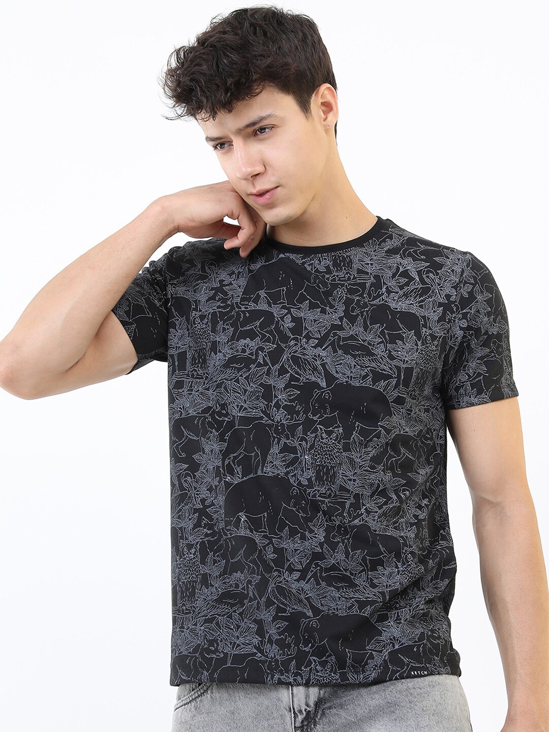 

KETCH Men Black Printed Round Neck T-shirt
