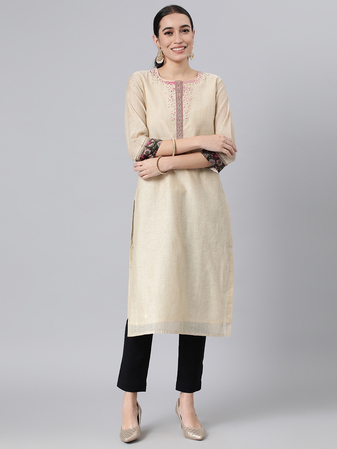 

araaliya Women Straight Yoke Design Kurta, Beige