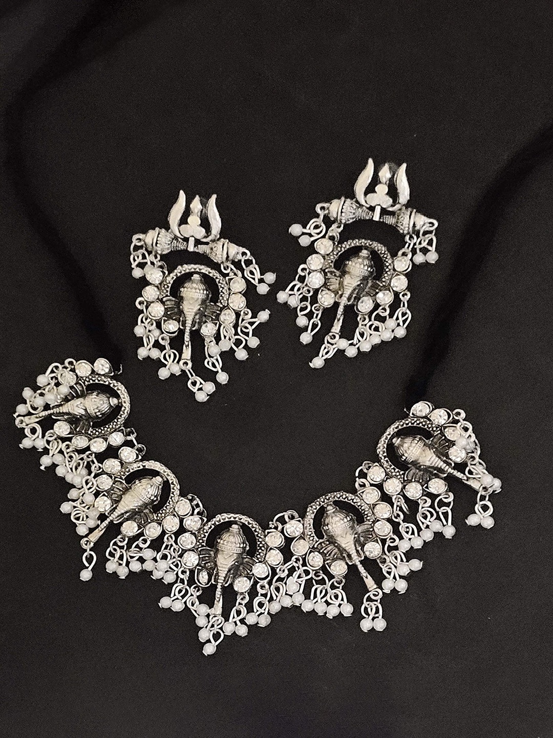 

Krelin White & Oxidised Brass-Plated Beaded Jewellery Set, Silver