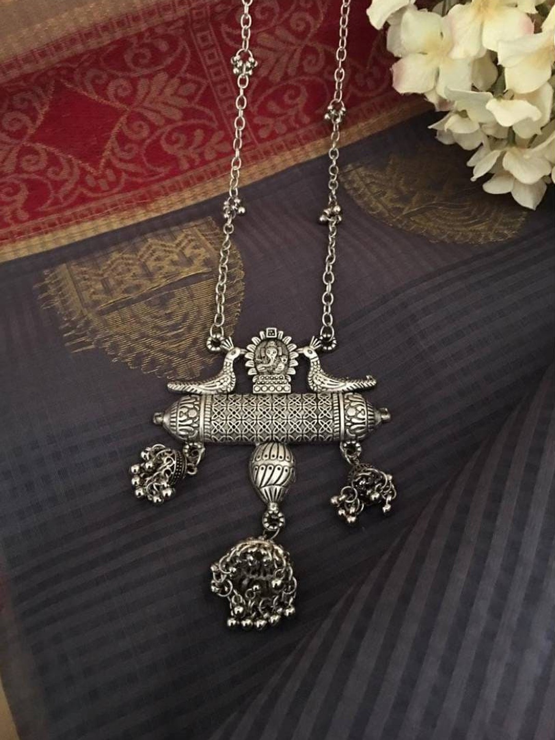

Krelin Silver-Toned German Silver Brass-Plated Oxidised Necklace
