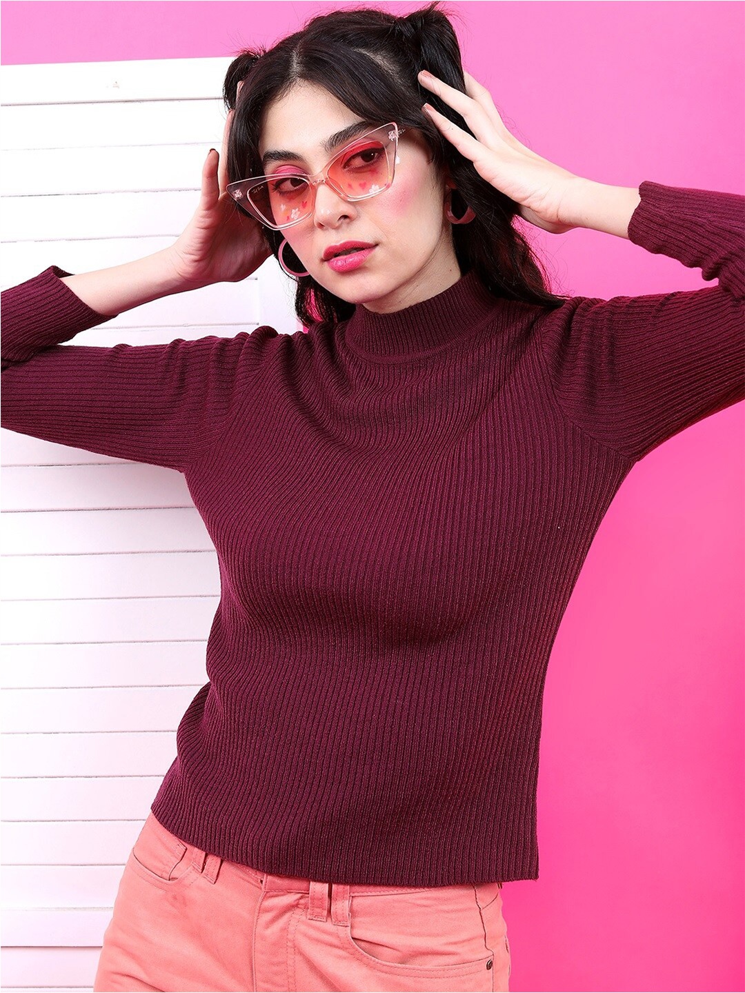 

Basics By Tokyo Talkies Women Maroon Pullover