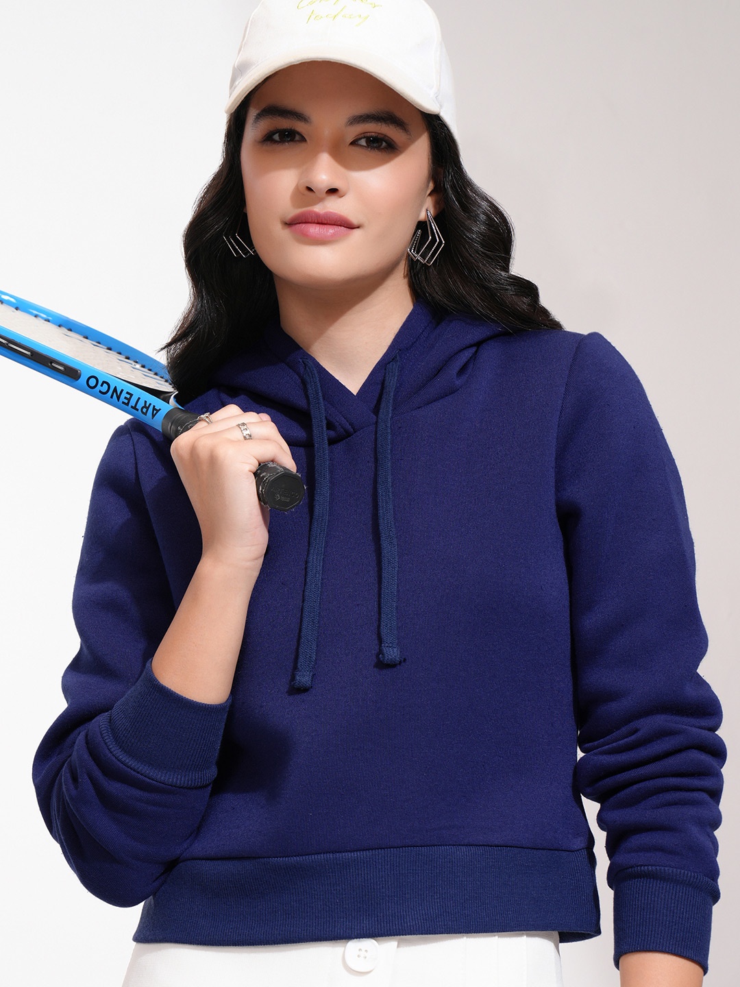 

Tokyo Talkies Women Navy Blue Hooded Sweatshirt