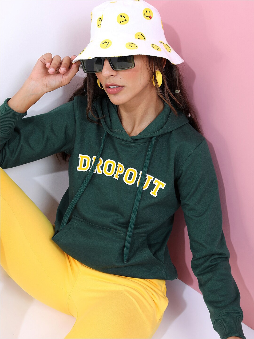

Tokyo Talkies Women Green Printed Hooded Sweatshirt